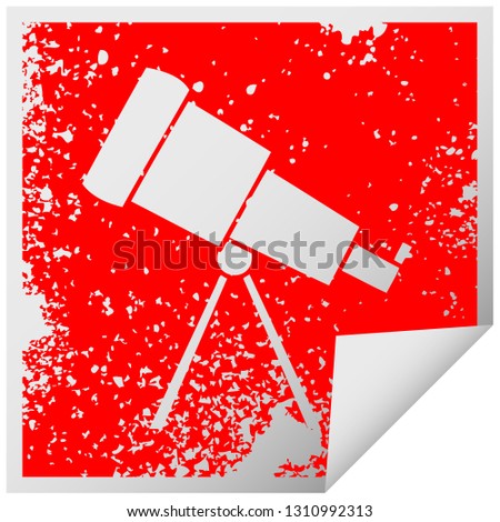 distressed square peeling sticker symbol of a telescope