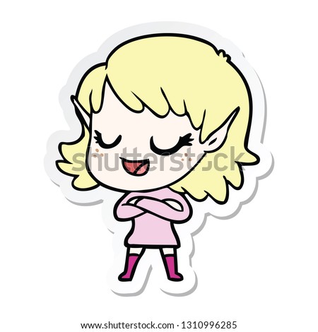 sticker of a happy cartoon elf girl