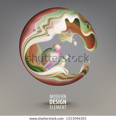 Computer graphic sphere decorated with 3d petals and design elements inside. Vector illustration of logo for your design. Eps10