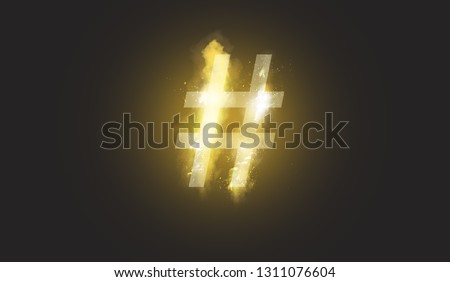 Burning hashtag symbol on dark background