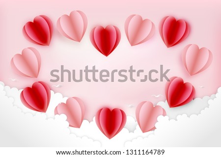 Paper art , cut and craft style of elements in shape and heart balloons flying on pink background as Love, Happy Mother's, Valentine's Day, birthday greeting card design. vector illustration.