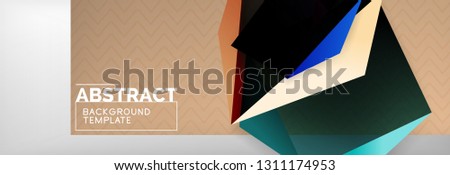 Triangular 3d geometric shapes composition, abstract background, vector line and shapes design