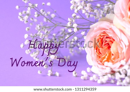Photo greeting card with roses Happy Women's Day.