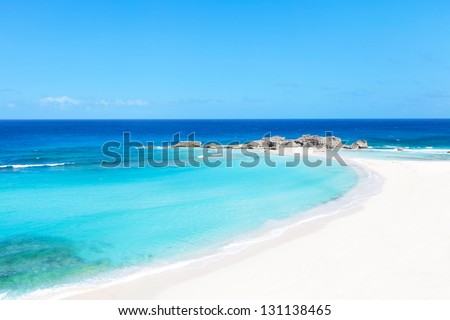 mudjin harbor, perfect empty beach at middle caicos island Royalty-Free Stock Photo #131138465