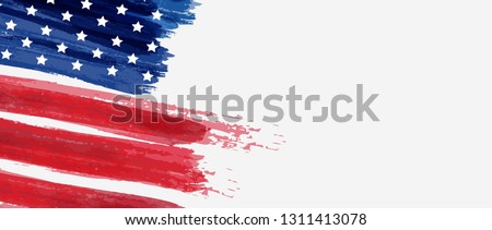 USA abstract grunge painted flag horizontal banner. Template for United States of America national holiday banner, greeting card, invitation, poster, flyer, etc.  Royalty-Free Stock Photo #1311413078