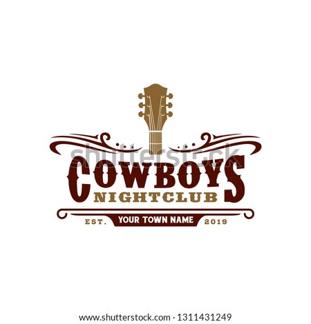 Country Guitar Music Western Vintage Retro Saloon Bar Cowboy logo design Royalty-Free Stock Photo #1311431249