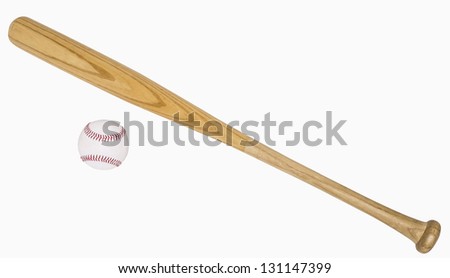 Baseball bat and baseball isolated on white, includes clipping paths