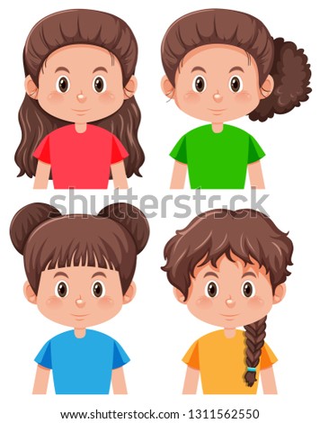 Set of brunette girl character illustration