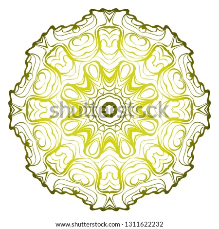 Relaxing Floral Mandala Ornament. Vector Illustration. Print For Modern Yoga Interiors Design, Wallpaper, Textile Industry. Green olive gradient color.