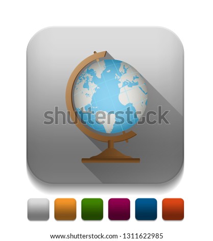 school globe geography icon With long shadow over app button
