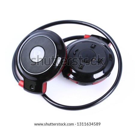  Black portable headset  isolated on white background