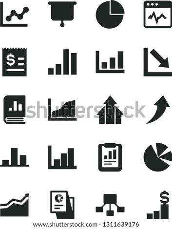 Solid Black Vector Icon Set - pie chart vector, graph, negative, histogram, cardiogram, bar, statistical report, hierarchical scheme, article on the dollar, charts, book statistics, research, growth