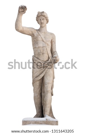 Sculpture of the ancient Greek god Apollo in the snow, isolate - Image Royalty-Free Stock Photo #1311643205