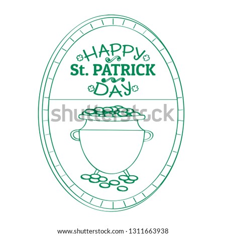 Outline of a st patrick day label with a golden coin pot. Vector illustration design
