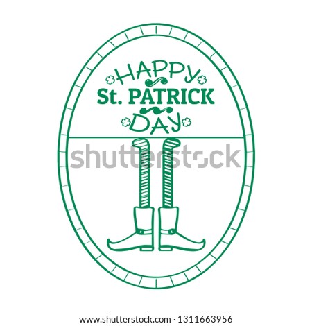 Outline of a st patrick day label with irish elf legs. Vector illustration design