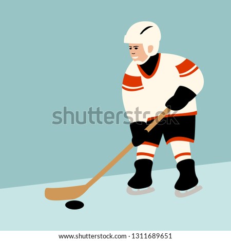 baby hockey player, vector illustration ,flat style
