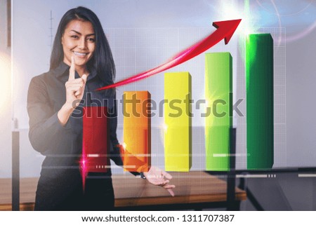Businesswoman show visual graph on screen show Business success and growing growth.