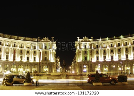 Republic Square in Rome at night. italy.