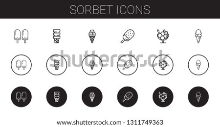 sorbet icons set. Collection of sorbet with ice cream. Editable and scalable sorbet icons.