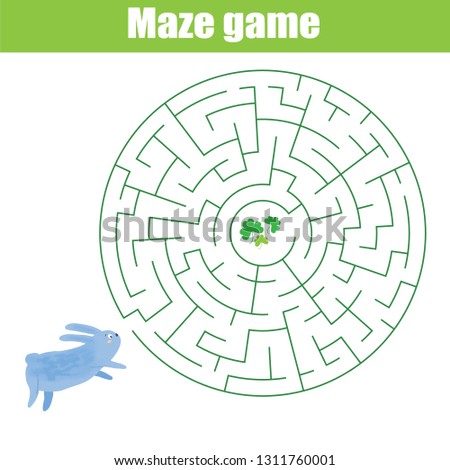 Maze children game. help rabbit go through the labyrinth and find grass. Kids activity sheet