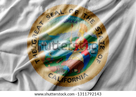 Waving detailed national US country state flag of California Seal