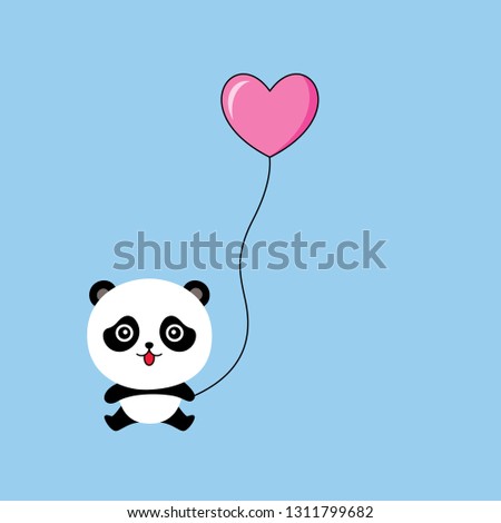 cute panda bear with balloon valentine greeting vector