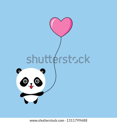cute panda bear with balloon valentine greeting vector