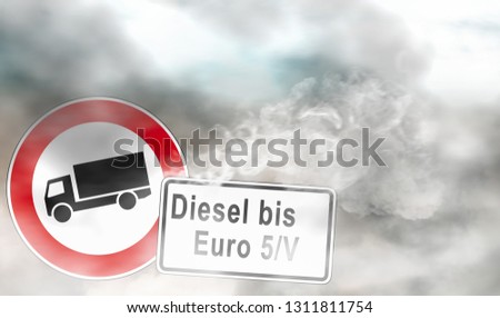 Road sign for diesel driving prohibition with German lettering "Diesel bis Euro5" means diesel up to euro 5 forbidden . 