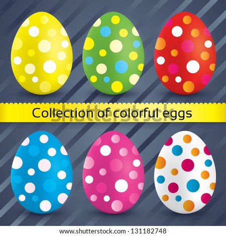 Happy easter colorful textured eggs (collection). Vector set of painted eggs (decoration). Circles on eggs (icons).