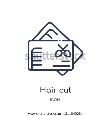 hair cut business card icon from other outline collection. Thin line hair cut business card icon isolated on white background.