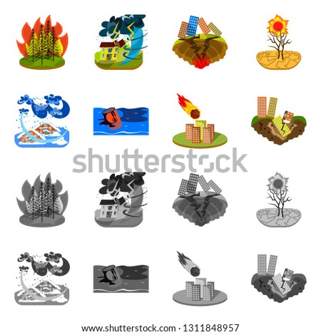 Vector design of weather and distress sign. Set of weather and crash vector icon for stock.