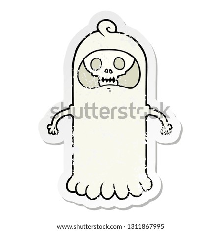 distressed sticker of a cartoon spooky skull ghost