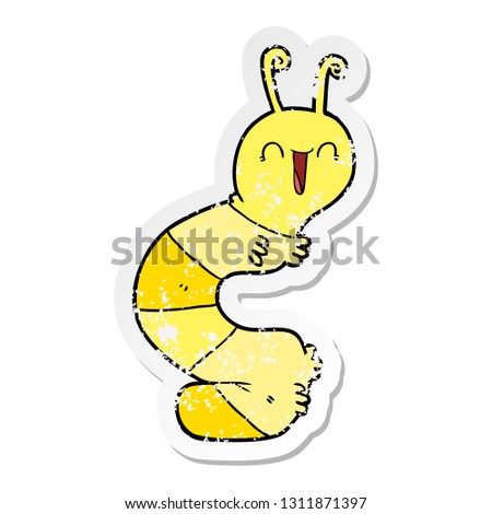 distressed sticker of a cartoon happy caterpillar