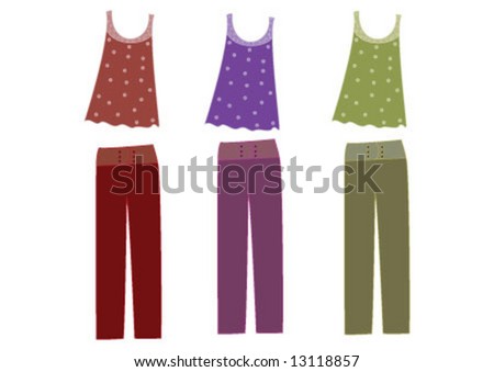 Trousers and dresses in three colors