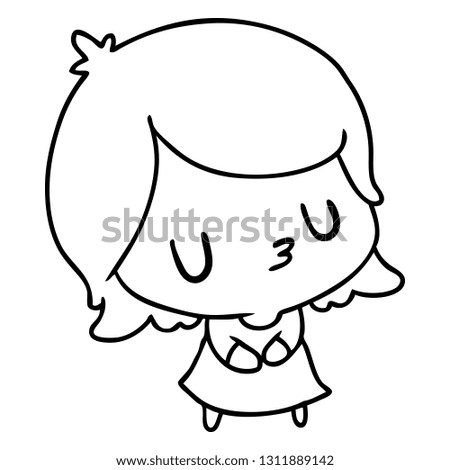 line drawing illustration of a cute kawaii girl