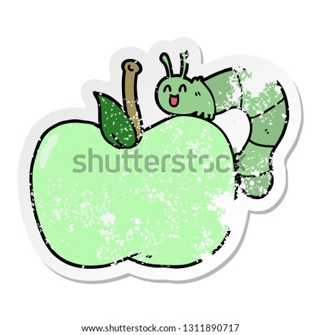 distressed sticker of a cartoon apple and bug