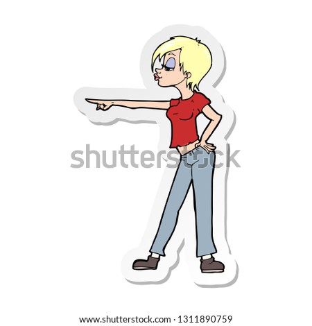 sticker of a cartoon hip woman pointing