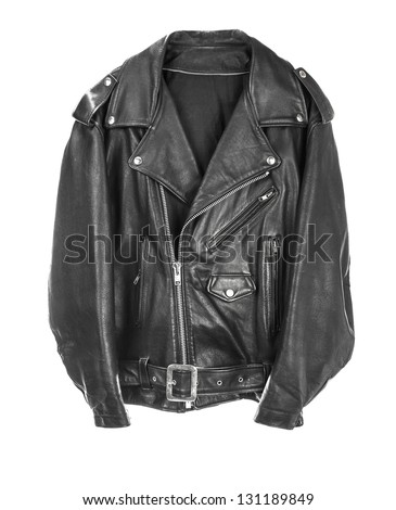 Vintage Leather biker jacket isolated on white Royalty-Free Stock Photo #131189849