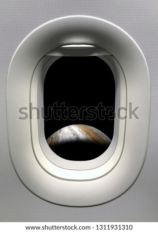 View from a porthole on the Jupiter background. Elements of this image furnished by NASA.