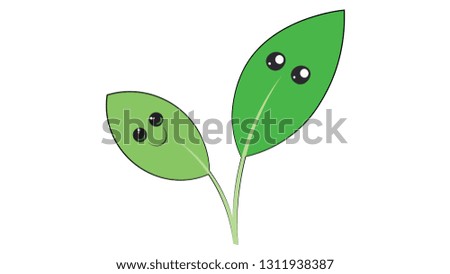 Green leaf funny character. Leaves smile sticker