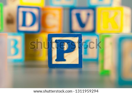 Photograph of colorful Wooden Block Letter P