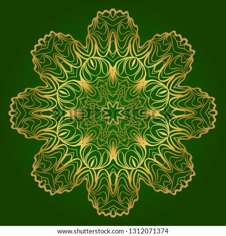 Traditional Ornamental Floral Mandala. Vector Illustration. For Coloring Book, Greeting Card, Invitation, Tattoo. Anti-Stress Therapy Pattern. Green gold color.