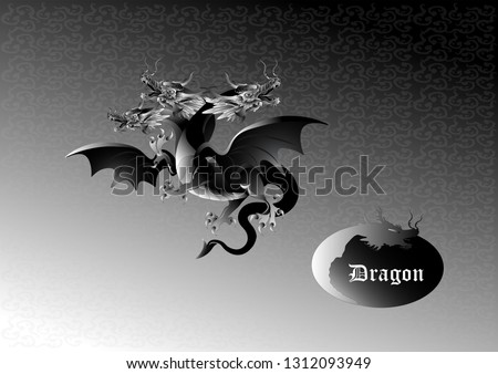 Black three heads dragon on black background​and dragon head logo 