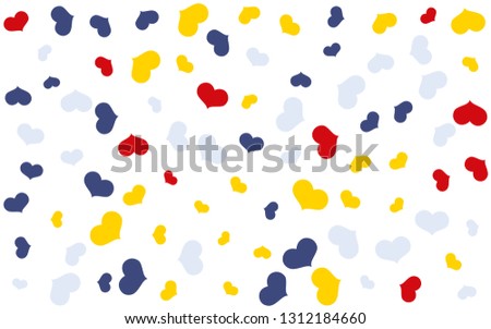 Heart confetti of Valentines petals falling on white background. Flower petal in shape of heart confetti for Women's Day, holiday decoration, wrapping etc.