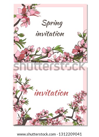 
A set of cards with pink and white flowers for text invitations and greetings