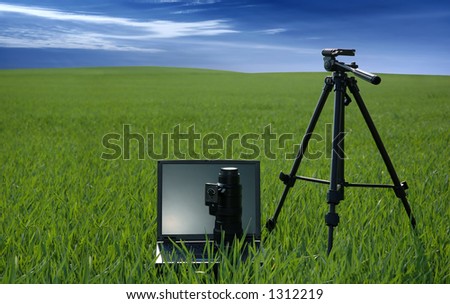 Photographer equipment on a field
