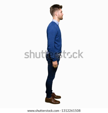 Young handsome bussines man looking to side, relax profile pose with natural face with confident smile.
