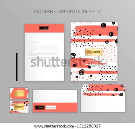 Corporate Identity Design Stationery Mockup Vector Megapack Set. Trendy Living Coral