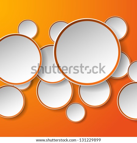 Abstract white paper speech bubbles in the shape of a circles on orange background. Vector eps10 illustration