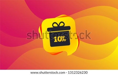 10% sale gift box tag sign icon. Discount symbol. Special offer label. Wave background. Abstract shopping banner. Template for design. Vector
